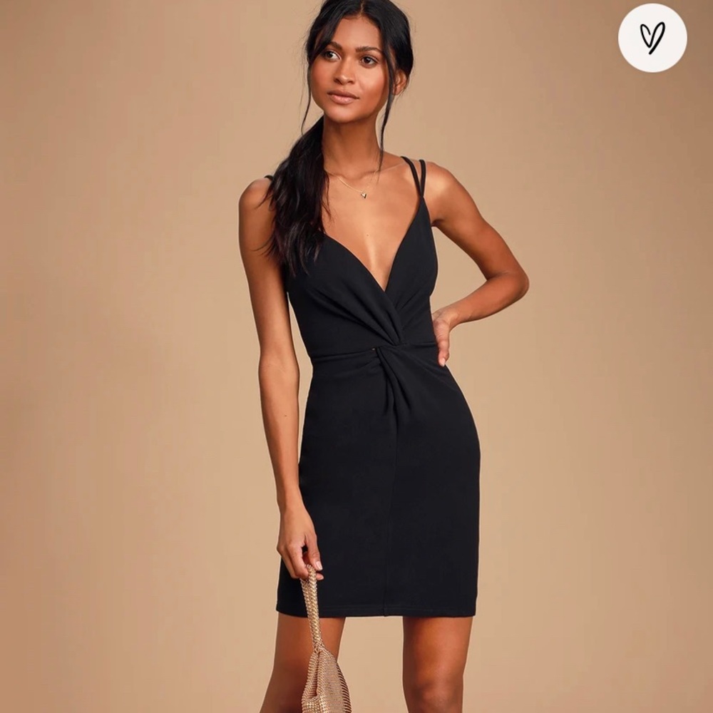 Lulus Black twist-front bodycon dress